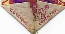 This bookmark was made in Coventry, England by Thomas Stevens. It is known as a Stevengraph and is made of woven silk on a Jacquard loom. This one is "A Happy Christmas" and has a poem and a winter scene.
