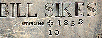 This bookmark was made in the US by J. F. Fradley & Co., a small New York silver manufacturer in business from 1870 - 1936. It is in the shape of a man, Bill Sikes, from the Charles Dickens book. It is marked Sterling, the cross hallmark, 1863 and 10. Also inscribed on the back is "Bill Sikes". Date is 1890 - 1936.