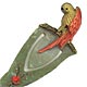This bookmark is some sort of plastic either celluloid or bakelite. It has a parrot on top and a flower in the middle. The dealer said it came from Wisconsin in the 1940's.
