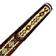 This bookmark was made in England. It is a piece of Tunbridge Ware. "Tunbridge ware is a form of decoratively inlaid woodwork characteristic of the spa town of Tunbridge Wells in Kent in the 18th and 19th centuries. The decoration typically comprises a mosaic of many very small pieces of different coloured woods that form a pictorial vignette. Shaped rods and slivers of wood were first carefully glued together, then cut into many thin slices of identical pictorial veneer with a fine saw. Elaborately striped and feathered bandings for framing were pre-formed in a similar fashion." The date is 1880 - 1900.