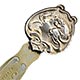 This bookmark was made in the US by an unknown manufacturer. It is marked Sterling Front meaning that only the top part is silver. It depicts an art nouveau lady blowing wind with a flower in her hair. The blade is inscribed "Jennie Apr 3 '07"