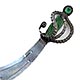 This sterling bookmark was made made at Halifax in Yorkshire, England by Charles Horner in 1902 according to the hallmarks. It is in the shape of a sword with a green enamel handle topped with a green gemstone. 