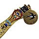This bookmark was made in France. It is gold dor&egrave; and has an enamel upper blade with a cutout longer blade. Attached at the top by a small piece of leather is a medallion with an enamel bird and the inscription "Messagere du Printemps" (Messenger of the spring).