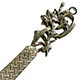 This bookmark was made in France at or around the turn of the 20th century. It is either marked with a french hallmark or it is unmarked and this is excess solder. You decide. The top is an art nouveau design of flowers.