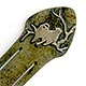 This bookmark was made in the US by the Heintz Art Metal Shop. It is unmarked. The top is a pair of sterling birds on a branch. The bookmark is bronze with a florentine silver finish. The date is 1910 - 1920.