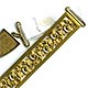 This two piece bookmark has an engraved charm marked on the front  E.G. L. from F.H.P., and on the back XMAS '94. A white satin ribbon is attached to both parts. The blade is a gold color metal with ornate scroll work and a diamond etched finish.