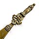 This bookmark was made in France as a souvenir for Our Lady of Lourdes, depicted as the finial on the top. It is brass with warn silver plating. The Lourdes shield is highlighted above.