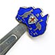 This bookmark is shaped like a boomerang with an enamel figural of Australia on the top. Within the figure is a kangaroo and an emu holding a shield. The back is marked stg silver with a unicorn mark.