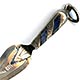 This bookmark was made (most probably in England). It is marked WH.I and Sterling Silver. It is in the shape of a trowel with blue agate pieces in the handle.