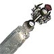 This bookmark was made in the US. It is marked Sterling and the manufacturer mark is very warn. It possibly says JC&S. It is a thistle with a purple stone on top. Date is 1900 - 1910.