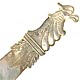 This bookmark was made in France circa 1840 - 1850. It is hand carved and made of solid mother of pearl. The top is a bird head with a large beak and feathers underneath it.