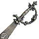 This bookmark was made in France between 1900 - 1910. It is a replica of Joan of Arc's sword with a very ornate handle and a round medalion on the smaller blade (magnified above). The medalion is a bust of Joan of Arc, the dates 1412 and 1431 and the word "Jenarre". The bookmark is silver plate over brass.