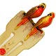 This bookmark was made in the US between 1930 and 1940. It is a celluloid piece with two parrots sitting on branches at the top. The center blade has a red flower in the middle.    