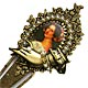  This bookmark was made in the US by combining a brass blank bookmark with some old costume jewelry. It was made in 1997 in West Palm Beach, FL.  