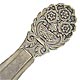 This bookmark was made in a European country between 1930 - 1940. It is marked 830S and has an unidentified makers mark. The top is a pot with flowers. It is a very thin bookmark. 