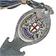 This bookmark was made in Birmingham, England in 1949. It is marked T&S and the marks for Birmingham and 1949. The top is a shield with two griffins on either end of an enamel shield with a red cross. Underneath is an enamel band with London and on top of that it says "Domine Dirige Nos." 