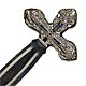 This bookmark was made in the US by Wallace Silversmiths. It is a new bookmark, made in 1998 and is marked Wallace Sterling 925. The top is a cross with scroll work around the edges.  
