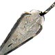 This bookmark was made in China. It is marked with two hallmarks, one of which is a Chinese character. It is in the shape of a trowel with bamboo leaves inscribed on the blade and the bamboo stalk as the handle. The date is 1900 - 1910  