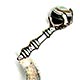 This bookmark has a grouse claw holding a banded agate marble and silver plate blades. It is in the shape of a sickle. It was probably made in a Scotland about 1920 - 1930.  