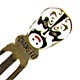 This bookmark was made in China. It is made of tin and enamel paint and has a white blue and pink Chinese mask on top. Underneath the mask is written "Chang Fei". The date is 1970 - 1980.  