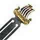 This bookmark was made in Norway by an unknown manufacturer. It is marked 925S and a hallmark. The top of the bookmark is an enamel figural of a Norse sailing ship with red and white striped sails. The boat is gold filled or gold plate. The date is 1920 - 1930.