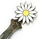 This bookmark was made in Norway. It is a white and yellow enamel daisy on top. The blades are finished in a gold wash. It is marked with the manufacturers hallmark on the back and the Swedish import marks on the front. The date is 1935 - 1940.