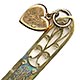 This bookmark was made in the US by Gorham. It is marked with the makers hallmark and 14K and the number X1154. It is a deco design with an attached heart charm. The date is 1910 to 1920.