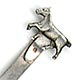 This bookmark was made in the US by an unknown manufacturer. It is only marked sterling. The top is a figural horse. The date is 1920 - 1930.