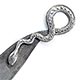  This bookmark was made in the US by an unknown manufacturer. It is only marked sterling on the back. It is figural diamond-back rattlesnake slithering around as the top blade. The date is 1890 - 1910.  