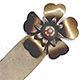  This bookmark was made in the US by an unknown manufacturer. It is made of brass and has some glass beads. It is in the shape of a flower with brass petals and glass beads in the center.  