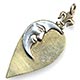  This bookmark was made in the US by an unknown manufacturer. It is marked sterling 5005 on the back. This is a two-toned silver bookmark where the top blade is a figural man in the moon in white silver and the bottom blade is finished in a gold wash in the shape of a spade. The top has a fleur-de-lis. The date is 1892.   