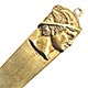  This bookmark is more of a paper knife than a bookmark but was probably used for both. It is made of brass and has the head of a Greek or Roman man on top. This piece dates from around 1890 - 1900.  