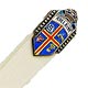  This bookmark was made in Europe. It is marked 935 and has an unidentified hallmark. It is has celluloid (french ivory) blades and a silver and enamel shield on top. The date is 1920 - 1930.  