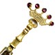  This bookmark is made in Europe of brass and gold painted metal. the top is a crown with 5 ruby colored glass stones.  The date is 1900 - 1920.  